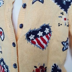 Vintage Sweaters - Mellow Yellow American Flag Artsy Cardigan Vintage Sweaters - Mellow Yellow American Flag Artsy Cardigan